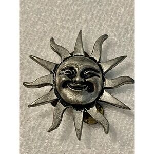 SALE Vintage Silver-Tone Sun Brooch w/Black Accents, 2.25"; 3-Pin Back 00040